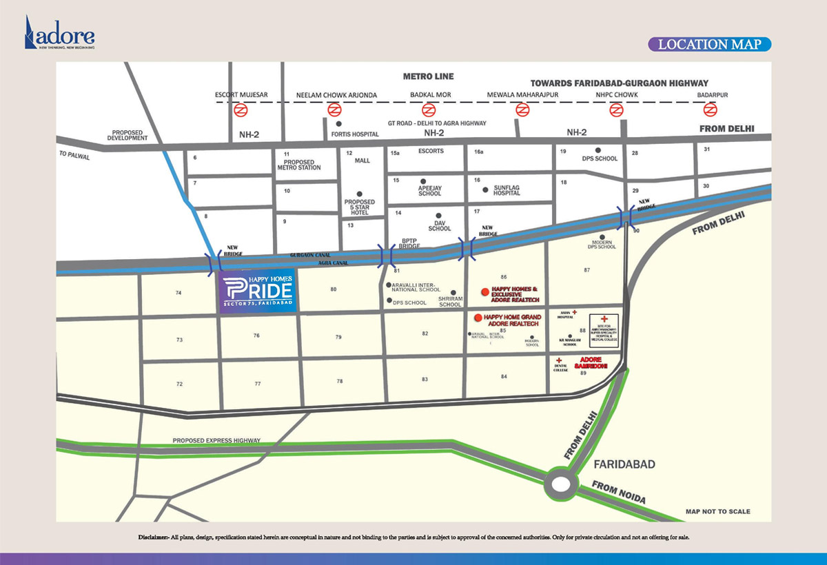 adore flats location in faridabad